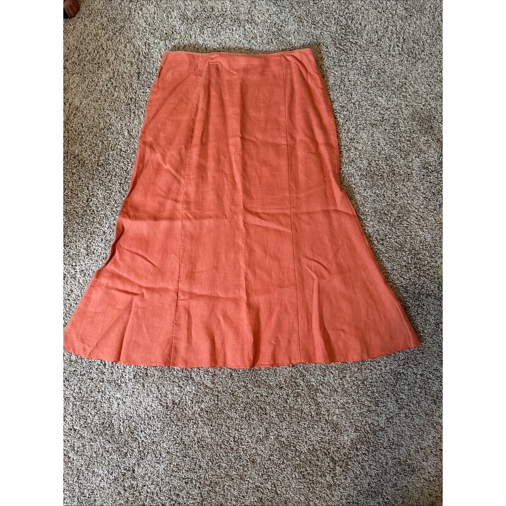 Christian Berg Stockholm Orange Midi Linen Skirt Sz 48 16/18